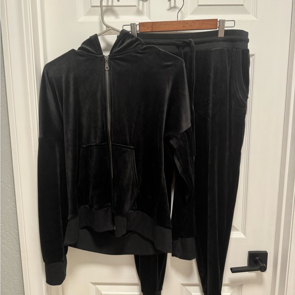 Black Velour Tracksuit Set